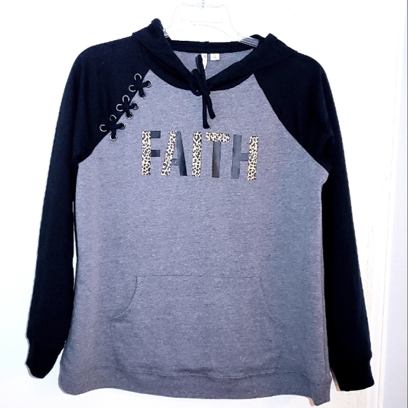 Gray & Black Faith Sweatshirt SZ M - Picture 1 of 11